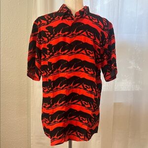 The Kooples Men’s Red and Black Abstract Jaguar Button-Down Shirt. S. NWT.